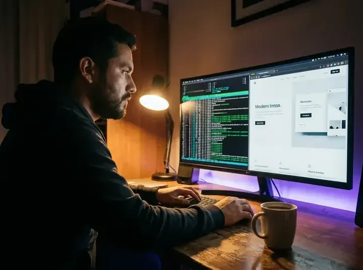 Developer construyendo un sitio moderno